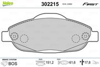 VALEO 302215 - Juego de pastillas de freno