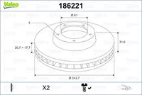 VALEO 186221 - Disco de freno