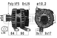 ERA 209032 - Corriente de carga alternador [A]: 180<br>Modelo red de a bordo: para vehículos con red de a bordo 12V<br>Tensión [V]: 14<br>Poleas: con polea de rueda libre<br>poleas - Ø [mm]: 54<br>Número de nervaduras: 5<br>Pinza: M8 B+<br>Pinza: COM-D<br>ID del modelo de conector: 0206<br>Restricción de fabricante: Bosch<br>Taladro Ø 2 [mm]: 18<br>peso neto [kg]: 7,4<br>