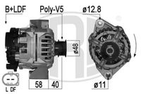 ERA 209066A - Corriente de carga alternador [A]: 85<br>Modelo red de a bordo: para vehículos con red de a bordo 12V<br>Tensión [V]: 12<br>poleas - Ø [mm]: 48<br>Número de nervaduras: 5<br>Pinza: M8 B+<br>Pinza: L-DFM<br>ID del modelo de conector: 0121<br>Diámetro de orificio 1 [mm]: 11<br>peso neto [kg]: 4,8<br>