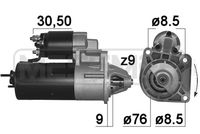 ERA 220143A - Potencia nominal [kW]: 1,4<br>Tensión [V]: 12<br>Ø brida [mm]: 76<br>Número de dientes: 9<br>Sentido de giro: Sentido de giro a la derecha (horario)<br>Pinza: M8<br>ID del modelo de conector: Plug<br>Cantidad de agujeros de fijación: 3<br>peso neto [kg]: 3,6<br>