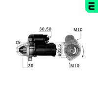 ERA 220062 - Tensión [V]: 12<br>Potencia nominal [kW]: 1,2<br>ID del modelo de conector: 30-50<br>Sentido de giro: Sentido de giro a la derecha (horario)<br>Diámetro de brida [mm]: 83<br>Cantidad de agujeros de fijación: 2<br>Nº de dientes 1: 9<br>Nº de dientes 2: 10<br>Posición básica piñón [mm]: 26<br>