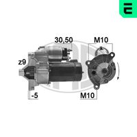 ERA 220163A - Tensión [V]: 12<br>Potencia nominal [kW]: 1,4<br>Número de dientes: 9<br>ID del modelo de conector: 30-50<br>Sentido de giro: Sentido de giro a la derecha (horario)<br>Diámetro de brida [mm]: 62<br>Cantidad de agujeros de fijación: 3<br>Posición básica piñón [mm]: -2<br>