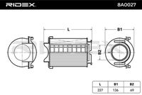 RIDEX 8A0027 - Artículo complementario / información complementaria 2: con filtro previo<br>Tipo de filtro: Cartucho filtrante<br>Diámetro exterior [mm]: 136<br>Diámetro interior [mm]: 69<br>Altura [mm]: 220<br>