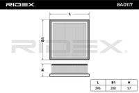 RIDEX 8A0117 - Tipo de filtro: Cartucho filtrante<br>Longitud [mm]: 305<br>Ancho [mm]: 280<br>Altura [mm]: 43<br>