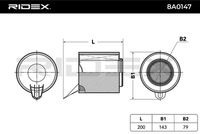 RIDEX 8A0145 - Tipo de filtro: Cartucho filtrante<br>Diámetro exterior [mm]: 127<br>Diámetro interior [mm]: 79<br>Altura [mm]: 199<br>