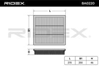 RIDEX 8A0220 - año construcción hasta: 11/2010<br>Tipo de filtro: Cartucho filtrante<br>Longitud [mm]: 271<br>Ancho [mm]: 250<br>Altura [mm]: 47<br>