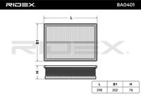 RIDEX 8A0401 - Tipo de filtro: Cartucho filtrante<br>Longitud [mm]: 267<br>Ancho [mm]: 148<br>Altura [mm]: 48<br>Forma: rectangular<br>