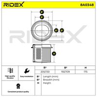 RIDEX 8A0348 - Tipo de filtro: Cartucho filtrante<br>Diámetro exterior [mm]: 175<br>Diámetro interior [mm]: 135<br>Altura [mm]: 175<br>