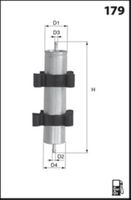 COMLINE EFF207 - Tipo de filtro: Filtro de tubería<br>Diámetro [mm]: 55,5<br>Altura [mm]: 250<br>Ø entrada [mm]: 9<br>Ø salida [mm]: 11<br>