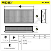 RIDEX 8A0488 - Filtro de aire
