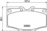 HELLA 8DB355007301 - Lado de montaje: Eje delantero<br>Espesor [mm]: 15<br>Longitud [mm]: 106,5<br>Ancho [mm]: 66<br>Contacto avisador de desgaste: excl. contacto de avisador de desgaste<br>Sistema de frenos: Sumitomo<br>Número de WVA: 20852<br>