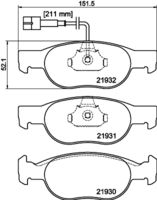 HELLA 8DB355007921 - Lado de montaje: Eje delantero<br>Clase de caja de cambios: Transmisión automática<br>Ancho [mm]: 156,5<br>Altura [mm]: 52,7<br>Espesor [mm]: 17,9<br>Contacto avisador de desgaste: con contacto de aviso de desgaste incorporado<br>Número de indicadores de desgaste [por eje]: 1<br>Número de WVA: 21927<br>Sistema de frenos: Teves<br>Nº art. de accesorio recomendado: 8DZ 355 201-211<br>Nº de información técnica: T1095<br>