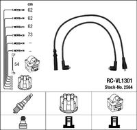 NGK 2564 - Cantidad: 5<br>Cable de encendido: Versión de conexión SAE<br>Bobina de encendido: Versión de conexión DIN<br>Distribuidor/rotor de encendido: Versión de conexión DIN<br>Longitud 1 [mm]: 520<br>Longitud 2 [mm]: 520<br>Long. 3 [mm]: 520<br>Long. 4 [mm]: 630<br>Diámetro cable [mm]: 7<br>Longitud 1 [mm], cable de encendido de bobina hasta distr.: 490<br>