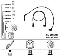 NGK 5917 - año construcción hasta: 12/1993<br>Cantidad: 5<br>Cable de encendido: Versión de conexión SAE<br>Cable de encendido: Cable resistivo<br>Bobina de encendido: Versión de conexión DIN<br>Distribuidor/rotor de encendido: Versión de conexión DIN<br>Longitud 1 [mm]: 580<br>Longitud 2 [mm]: 780<br>Long. 3 [mm]: 980<br>Long. 4 [mm]: 980<br>Diámetro cable [mm]: 7<br>Longitud 1 [mm], cable de encendido de bobina hasta distr.: 825<br>