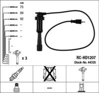 NGK 44335 - Cantidad: 3<br>Cable de encendido: Versión de conexión SAE<br>Cable de encendido: Cable resistivo<br>Bobina de encendido: Versión de conexión DIN<br>Longitud 1 [mm]: 640<br>Longitud 2 [mm]: 780<br>Long. 3 [mm]: 810<br>Diámetro cable [mm]: 5<br>