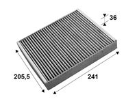 RIDEX 424I0237 - Calefacción / Refrigeración: para vehículos con filtro de carbón activado<br>Cantidad: 1<br>Altura [mm]: 36<br>Ancho [mm]: 205,5<br>Longitud [mm]: 241<br>Tipo de filtro: Filtro de carbón activado<br>Peso [kg]: 0,25<br>