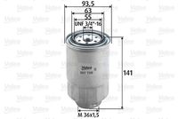 RIDEX 9F0072 - Altura [mm]: 140<br>Medida de rosca: 3/4-16 UNF<br>Diámetro 1 [mm]: 93<br>Diámetro 2 [mm]: 63<br>Tipo de filtro: Filtro enroscable<br>Rosca, entrada: M36X1.5<br>Tipo de filtro: con conexión para sensor de agua<br>Artículo complementario / información complementaria 2: con junta tórica<br>Tipo de combustible: Gasóleo<br>