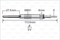 RIDEX 243G0073 - Código de motor: AHK (DW10FE)<br>Tipo de bujías: Calentador metálico<br>Tensión [V]: 5,0<br>Resistencia [Ohm]: 0,4<br>Longitud total [mm]: 114,4<br>Profundidad de montaje [mm]: 28,0<br>Medida de rosca: M8 x 1,0<br>Ancho de llave: 8 mm<br>Técnica conexión: PIN<br>