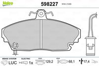 HELLA 8DB355011781 - Lado de montaje: Eje delantero<br>Espesor [mm]: 17,5<br>Longitud [mm]: 129,1<br>Ancho [mm]: 68<br>Contacto avisador de desgaste: con contacto de aviso de desgaste incorporado<br>Sistema de frenos: TRW<br>Número de WVA: 21245<br>Número de WVA: 21246<br>