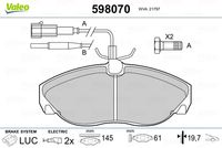 TRW GDB1521 - Lado de montaje: Eje delantero<br>año construcción desde: 09/2001<br>año construcción hasta: 11/2001<br>para el tipo de serie del modelo: 18<br>Restricción de fabricante: BREMBO<br>Ancho [mm]: 164,8<br>Altura [mm]: 69,2<br>Espesor [mm]: 19<br>Contacto avisador de desgaste: con contacto avisador de desgaste<br>Número de indicadores de desgaste [por eje]: 1<br>Longitud contacto de aviso [mm]: 140<br>Artículo complementario / información complementaria 2: con tornillos pinza freno<br>Artículo complementario/Información complementaria: con accesorios<br>Homologación: E9 90R - 01107/524<br>SVHC: No hay información disponible, diríjase al fabricante.<br>