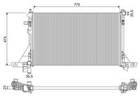 RIDEX 470R0953 - Clase de caja de cambios: Cambio automático de conmutación opcional<br>Longitud de red [mm]: 773<br>Ancho de red [mm]: 469<br>Profundidad de red [mm]: 26<br>Material aletas refrigeradoras: Aluminio<br>Artículo complementario / información complementaria 2: sin bastidor<br>Material depósitos de agua (radiador): Plástico<br>Tipo radiador: Aletas refrigeración soldadas<br>