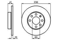 BOSCH 0986478080 - Lado de montaje: Eje delantero<br>Altura [mm]: 41,5<br>Tipo de disco de frenos: macizo<br>Espesor de disco de frenos [mm]: 10<br>Espesor mínimo [mm]: 8<br>Diámetro exterior [mm]: 236<br>Número de orificios: 4<br>Diámetro de centrado [mm]: 60<br>Superficie: revestido<br>Unidad de cantidad: Kit<br>