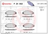 BREMBO P24052 - Lado de montaje: Eje delantero<br>Contacto avisador de desgaste: con avisador acústico de desgaste<br>Artículo complementario / información complementaria 2: Chapa antichirridos<br>Nº art. de accesorio recomendado: 1 987 474 499<br>Material: Low-Metallic<br>Homologación: ECE-R90<br>Número de WVA: 23577<br>cantidad de tornillos: 4<br>Espesor [mm]: 18,4<br>Ancho [mm]: 168,3<br>Altura [mm]: 65,2<br>Sistema de frenos: Bosch<br>