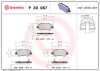 BREMBO P30067 - año construcción hasta: 04/2017<br>Lado de montaje: Eje trasero<br>Equipamiento de vehículo: para vehículos con sistema Start&Stop<br>Equipamiento de vehículo: para vehículos sin freno de estacionamiento electrónico<br>Contacto avisador de desgaste: con contacto de aviso de desgaste incorporado<br>Material: Low-Metallic<br>Homologación: ECE-R90<br>Número de WVA: 25337<br>Espesor [mm]: 15,7<br>Ancho [mm]: 99,9<br>Altura [mm]: 41,2<br>