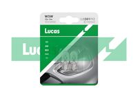 LUCAS LLB501PX2 - Tensión [V]: 12<br>Potencia nominal [W]: 5<br>Tipo de lámpara: W5W<br>Cantidad: 2<br>Versión: Twin Clam<br>Especificación: 24/7 Long Life<br>Especificación: Upgrade<br>Modelo de zócalo, bombilla incandescente: W2.1x9.5d<br>